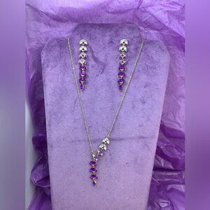 Long Luxury Purple Wisteria Necklace and Pierced earrings